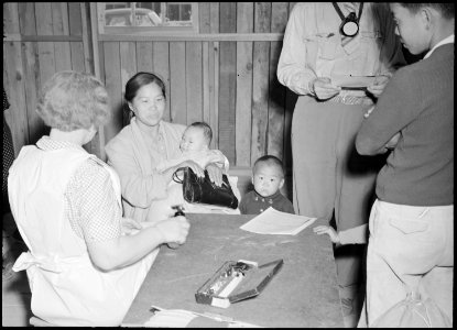 Poston, Arizona. Evacuees of Japanese ancestry are given a preliminary medical examination upon arr . . . - NARA - 536091 photo