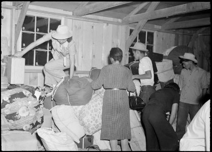 Poston, Arizona. Evacuees of Japanese ancestry are locating their baggage upon arrival at this War . . . - NARA - 536287 photo