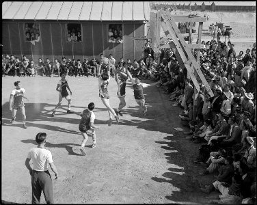 Poston, Arizona. New Year's Fair. A basketball game was held as part of the athletic events to com . . . - NARA - 536659