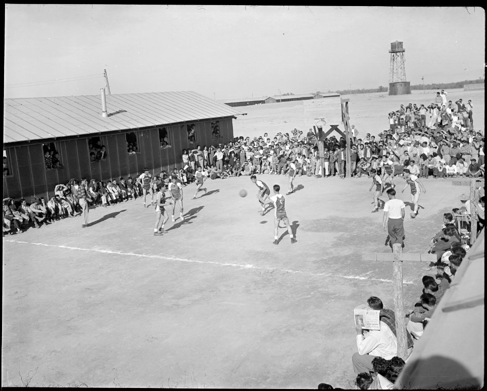 Poston, Arizona. New Year's Fair. A basketball game was held as part of the athletic events to com . . . - NARA - 536660