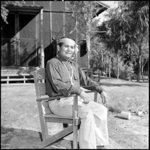 Poston, Arizona. Mr. Albert Yava, another newcomer to Poston, is an artist and linguist. He speaks . . . - NARA - 539892