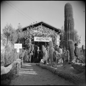 Poston, Arizona. New Years Fair. Crowds entering agricultural exhibit. - NARA - 536617