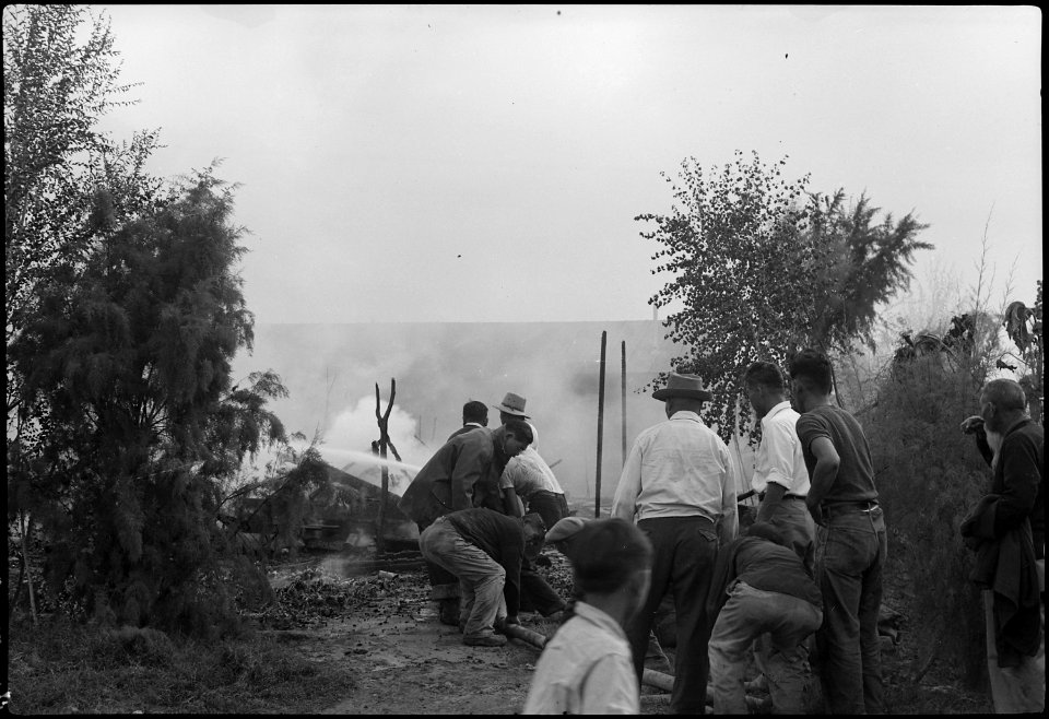 Poston, Arizona. The fire in block six, Unit I, Poston, which took place November 16. This picture . . . - NARA - 539522