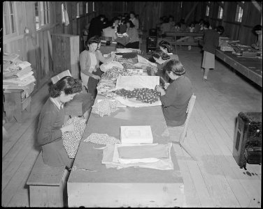Poston, Arizona. Sewing school. Evacuee students are taught here not only to design but make clothi . . . - NARA - 536649 photo