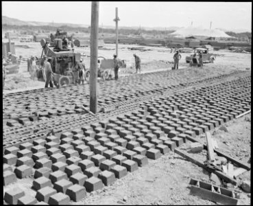 Poston, Arizona. Thousands of concrete blocks were cast foundations of new living quarters for evac . . . - NARA - 536274