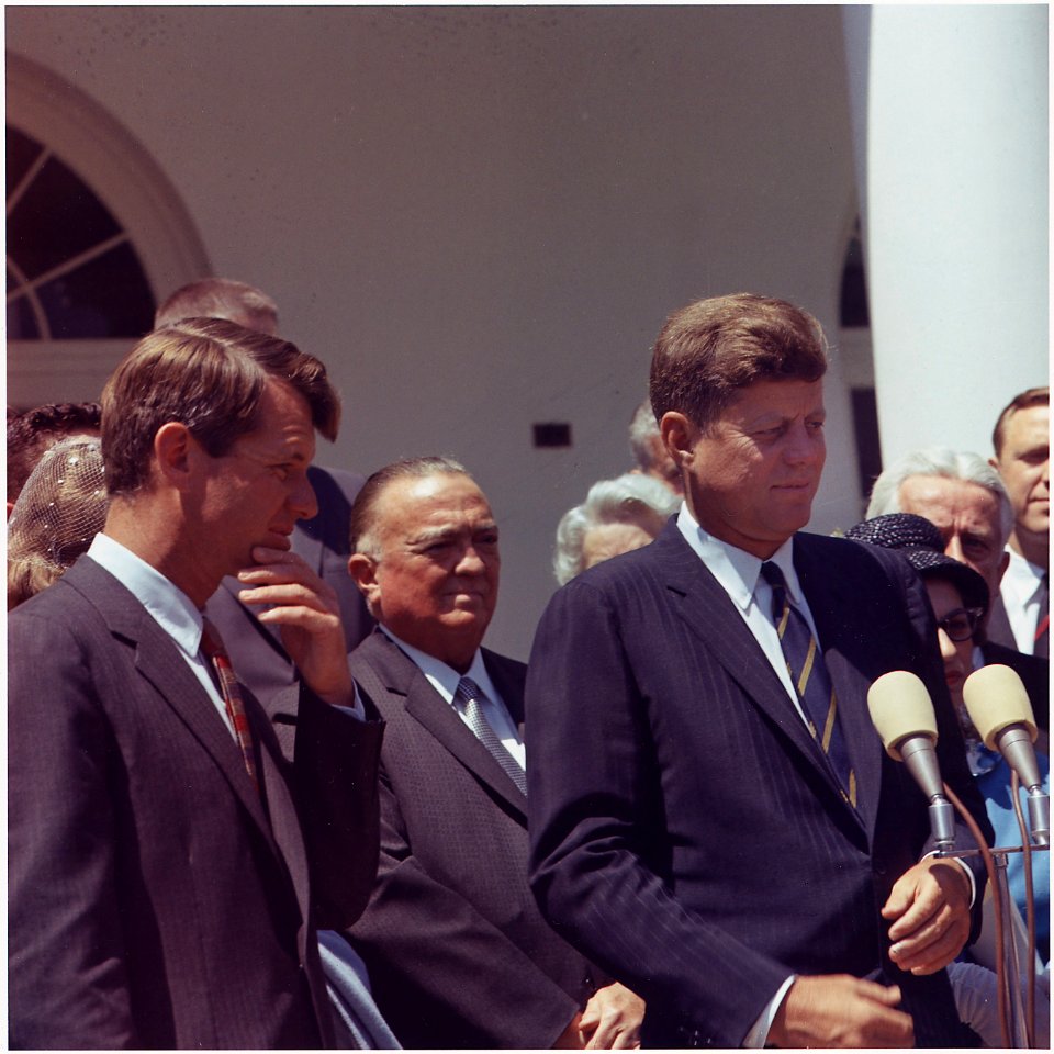 Presentation of the Young American Medals for Bravery. Attorney General Robert F. Kennedy, Director of F.B.I. J.... - NARA - 194254