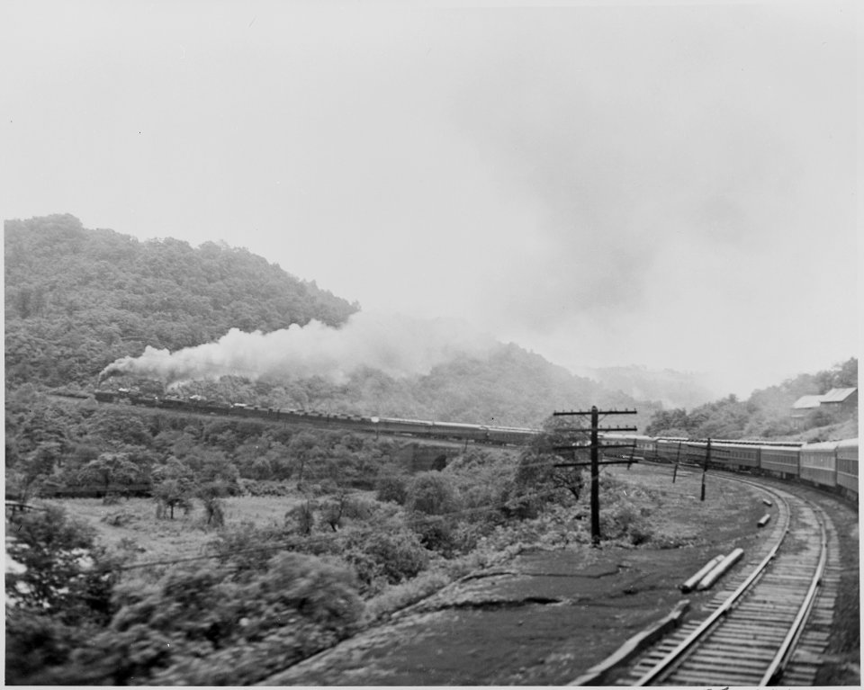 President Harry S. Truman's train, passing through the mountains. President Truman was on a trip to Bolivar... - NARA - 199931