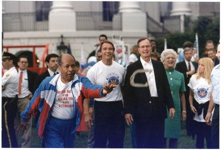 President and Mrs. Bush help kick-off Great American Workout Month by participating in the Great American Workout... - NARA - 186410 photo
