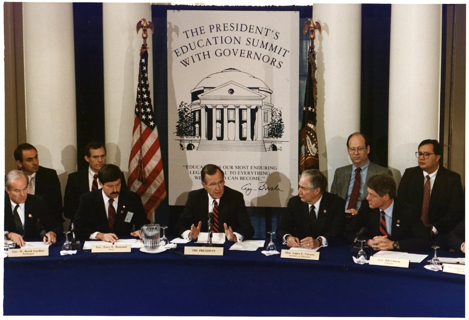 President Bush attends the seond working session of the Education Summit in Charlottesville, Virginia - NARA - 186401