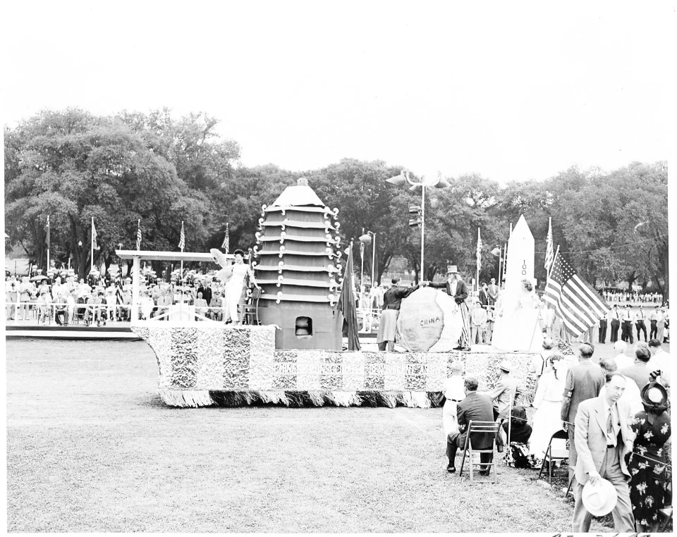 President Truman attends ceremonies celebrating the 100th anniversary of the Washington Monoument. He watches the... - NARA - 199846