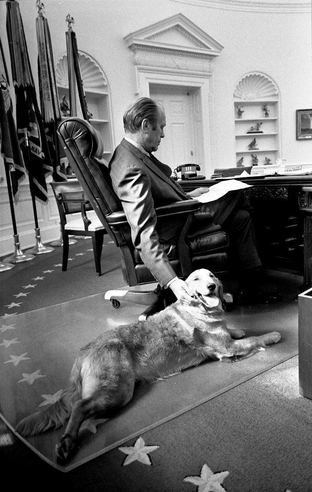 President Ford and his golden retriever Liberty - NARA - 6829597