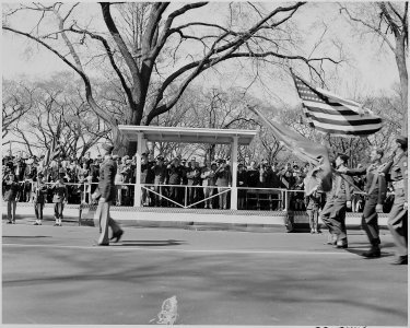 President Truman at reviewing stand watching parade on Army Day in Washington, D. C. - NARA - 199601 photo