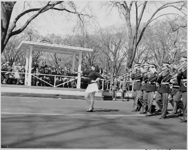President Truman attends the Army Day parade in Washington, D. C. He is watching the parade from the reviewing stand. - NARA - 199614 photo