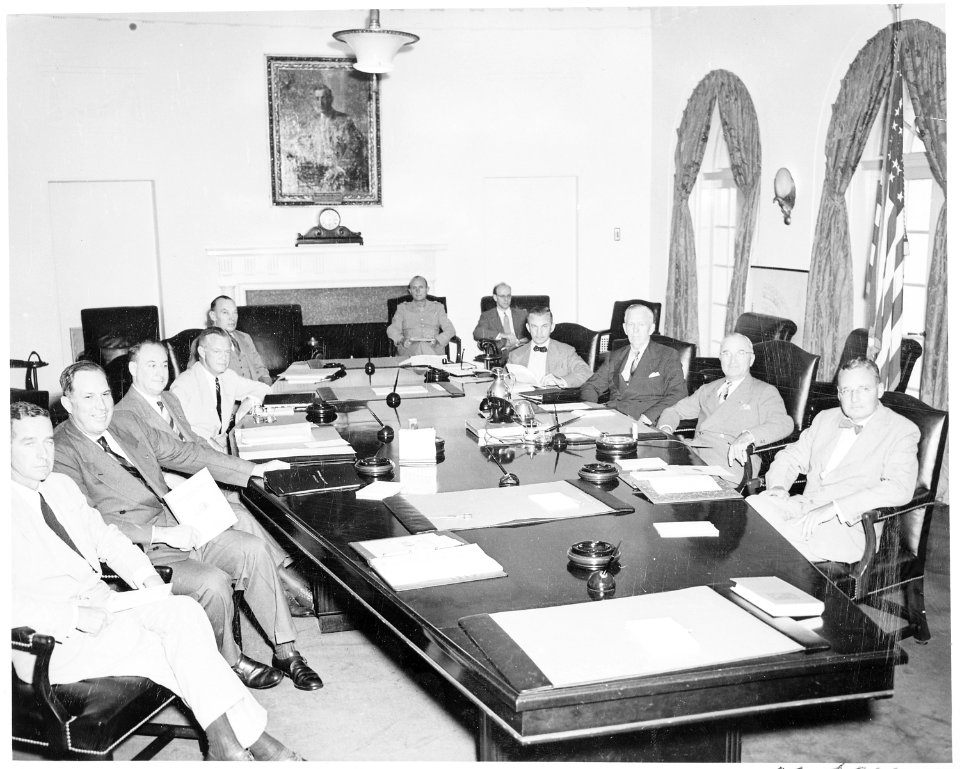 President Truman in the Cabinet Room of the White House with the National Security Council. L to R around table... - NARA - 199860
