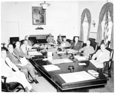 President Truman in the Cabinet Room of the White House with the National Security Council. L to R around table... - NARA - 199860