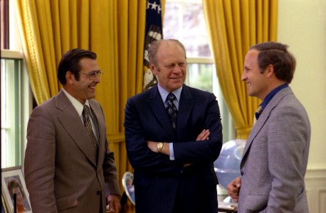 President Ford chats with Rumsfeld and Cheney - NARA - 7140639