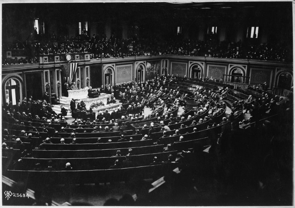President Wilson reading the Armistice terms to Congress., 11-11-1918 - NARA - 530764