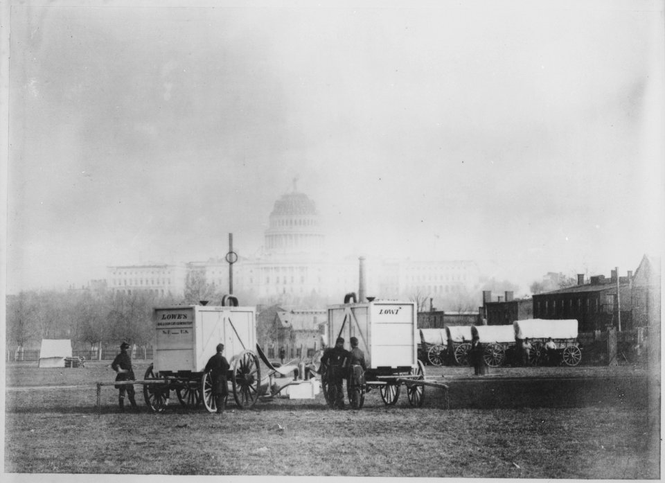 Professor Thaddeus Lowe's Balloon Gas Generators. The U.S. Capitol in background, Washington, DC, circa 1861., 1899 - 19 - NARA - 512776