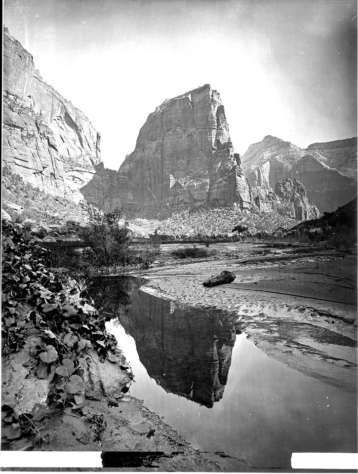 Reflected tower, Rio Virgin, Utah. Angels Landing per R. T. Evans. Old No. 91. - NARA - 517746