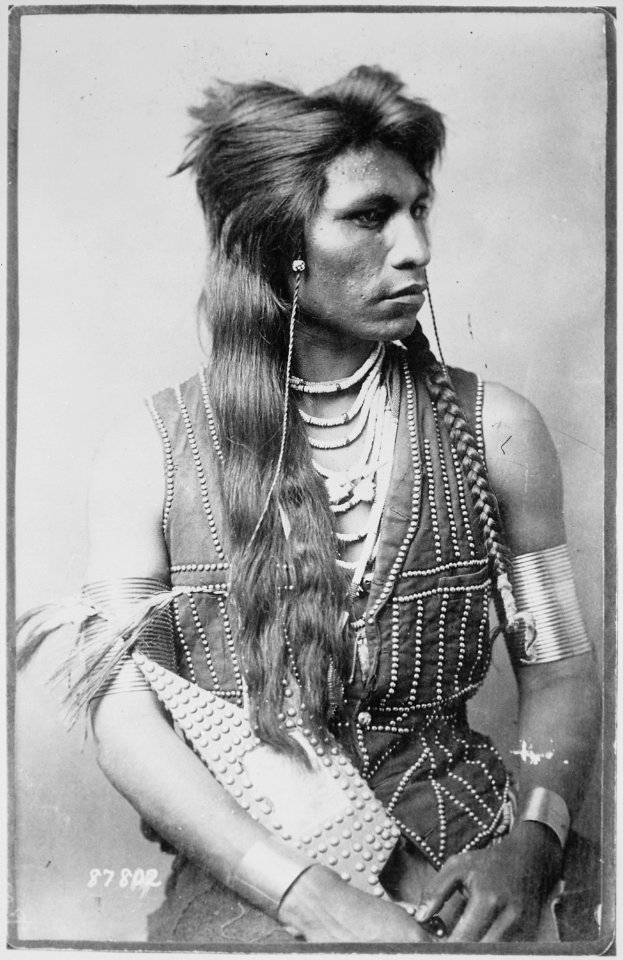Rabbit-Tail, Shoshone member of Captain Ray's scout company, half-length, seated, with bracelets and ornamented vest - NARA - 530920