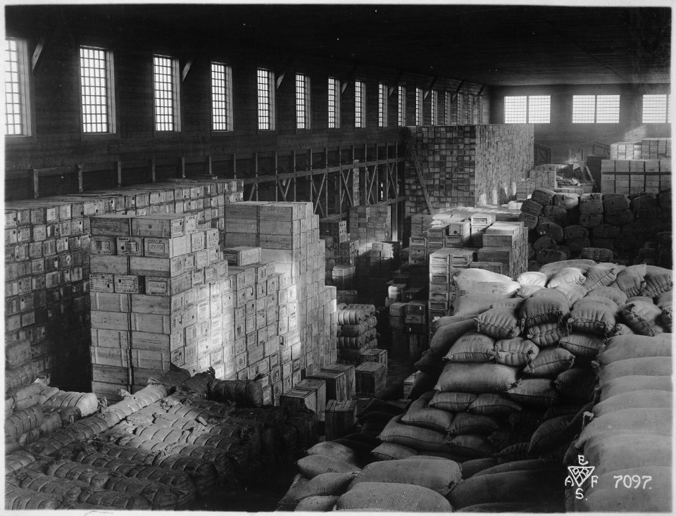 Quartermaster supplies in warehouse at base, Vladivostok, Siberia., ca. 1918 - ca. 1919 - NARA - 542459
