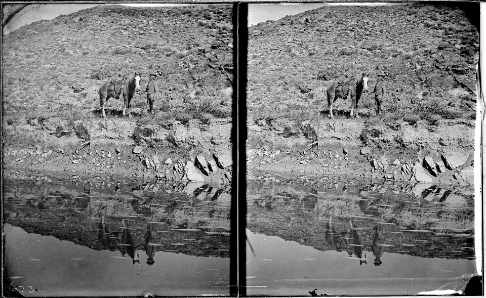 Prof. A.H. Thompson and his horse Old Ute and their shadows, 1871. Old nos. 458, 440, 467, 673. - NARA - 517914