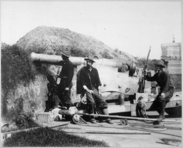 Re-modeled Spanish bronze cannon, overlooking Luneta. (Breech-block removed). Greely Collection, ca. 1898 - NARA - 524386