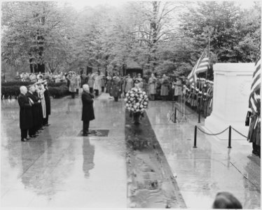 President Truman lays a wreath at the Tomb of the Unknown Soldier at Arlington National Cemetery. - NARA - 199681