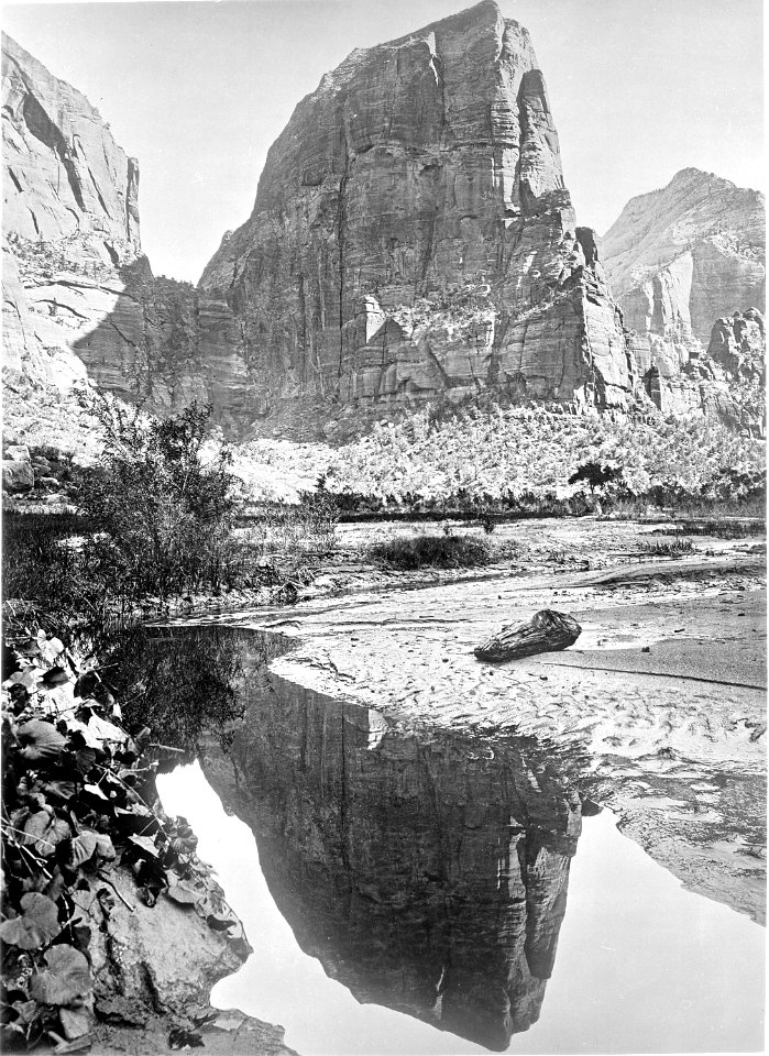 Reflected tower. Rio Virgin, Utah. Angels Landing. Same as 73 but on 5x7., 1871 - 1878 - NARA - 517747