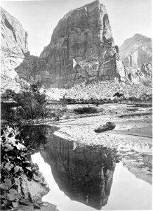 Reflected tower. Rio Virgin, Utah. Angels Landing. Same as 73 but on 5x7., 1871 - 1878 - NARA - 517747