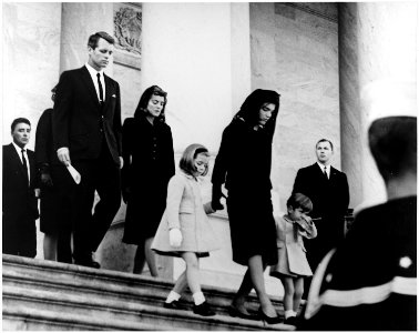 President's Family leaves Capitol after Ceremony. Caroline Kennedy, Jacqueline Bouvier Kennedy, John F. Kennedy, Jr.... - NARA - 194186