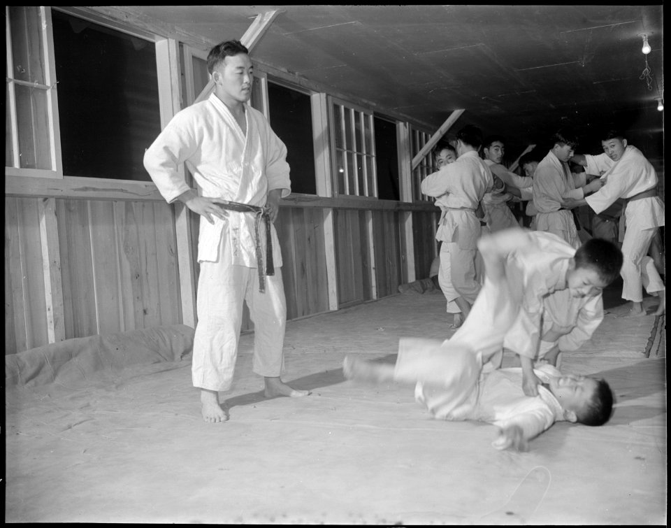 Rohwer Relocation Center, McGehee, Arkansas. A Judo class. Classes are held every afternoon and ev . . . - NARA - 538943