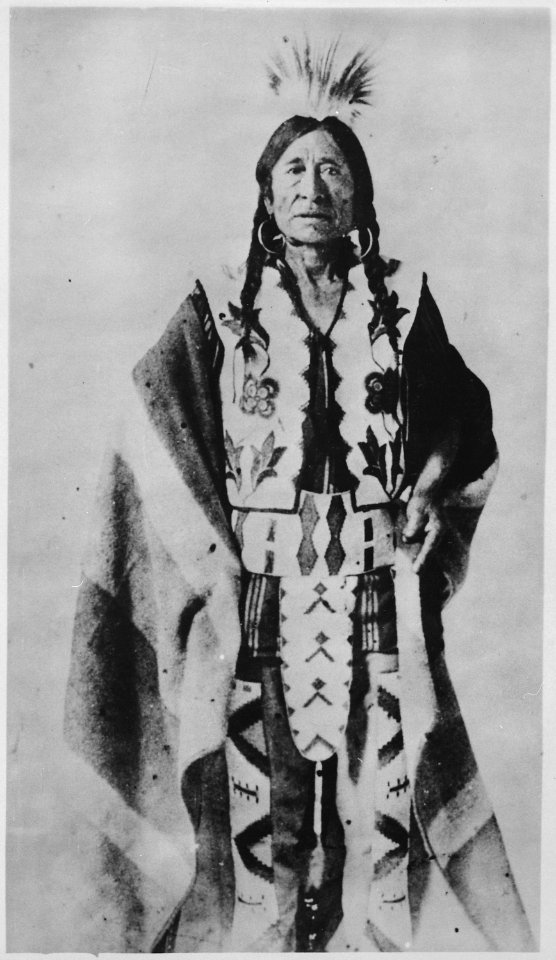 Rocky Boy (Stone Child), a Chippewa chief, three-quarter-length, standing, dressed in ornate costume - NARA - 519181