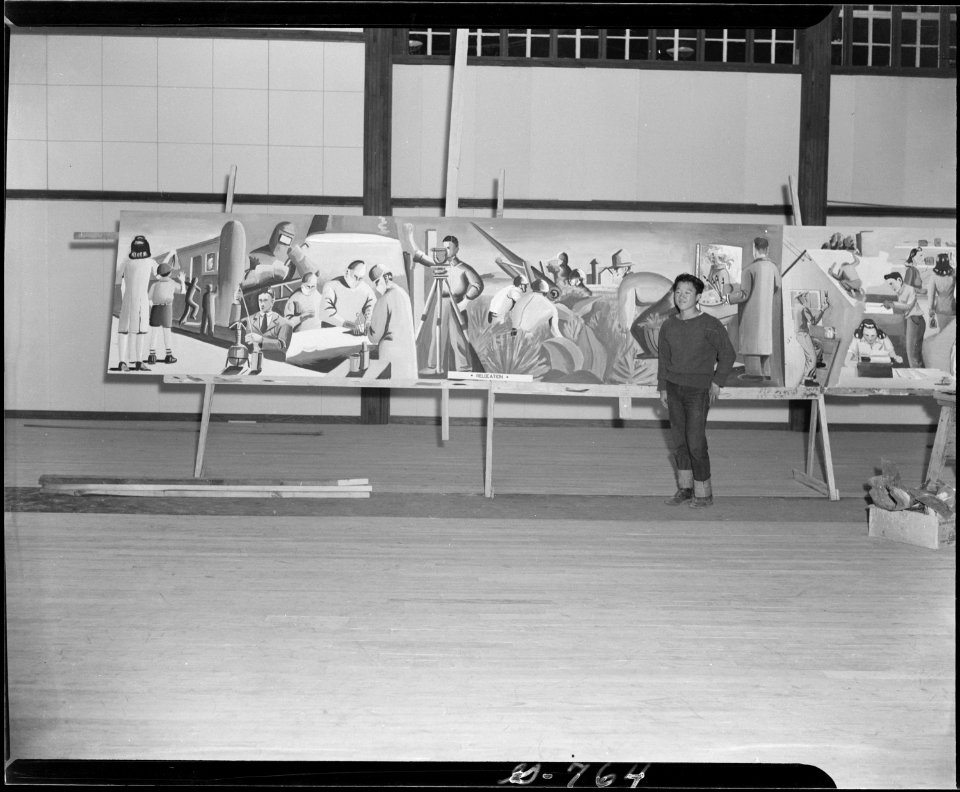 Rohwer Relocation Center, McGehee, Arkansas. A mural depicting Relocation. - NARA - 539593