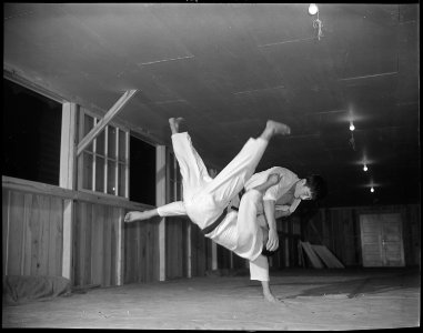 Rohwer Relocation Center, McGehee, Arkansas. A Judo class at this relocation area. Classes are hel . . . - NARA - 538940