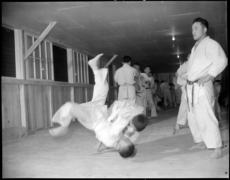 Rohwer Relocation Center, McGehee, Arkansas. A Judo class. Classes are held every afternoon and ev . . . - NARA - 538944