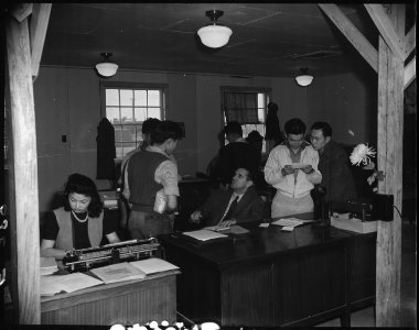 Rohwer Relocation Center, McGehee, Arkansas. A section of the office staff at this relocation center. - NARA - 538977