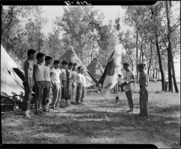 Rohwer Relocation Center, McGehee, Arkansas. A 5-day Boy Scout Camp on the bank of the Mississippi . . . - NARA - 539535 photo