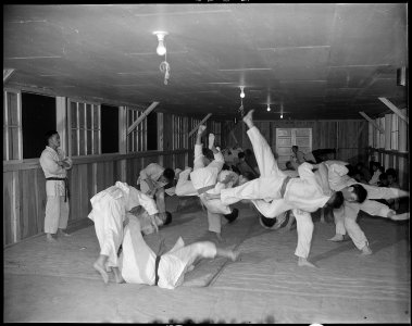 Rohwer Relocation Center, McGehee, Arkansas. A Judo class. Lessons are held every afternoon and ev . . . - NARA - 538941