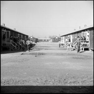 Rohwer Relocation Center, McGehee, Arkansas. Junior High School students are here changing classes. - NARA - 538892