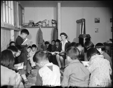 Rohwer Relocation Center, McGehee, Arkansas. Miss Velma Mullins, teacher. A third grade class at t . . . - NARA - 538961