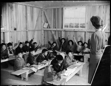 Rohwer Relocation Center, McGehee, Arkansas. One of the third grade classes taught by Miss Rita Hayes. - NARA - 538960
