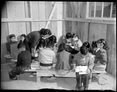 Rohwer Relocation Center, McGehee, Arkansas. Miss Rose Shada, teacher. A third grade class at this . . . - NARA - 538959