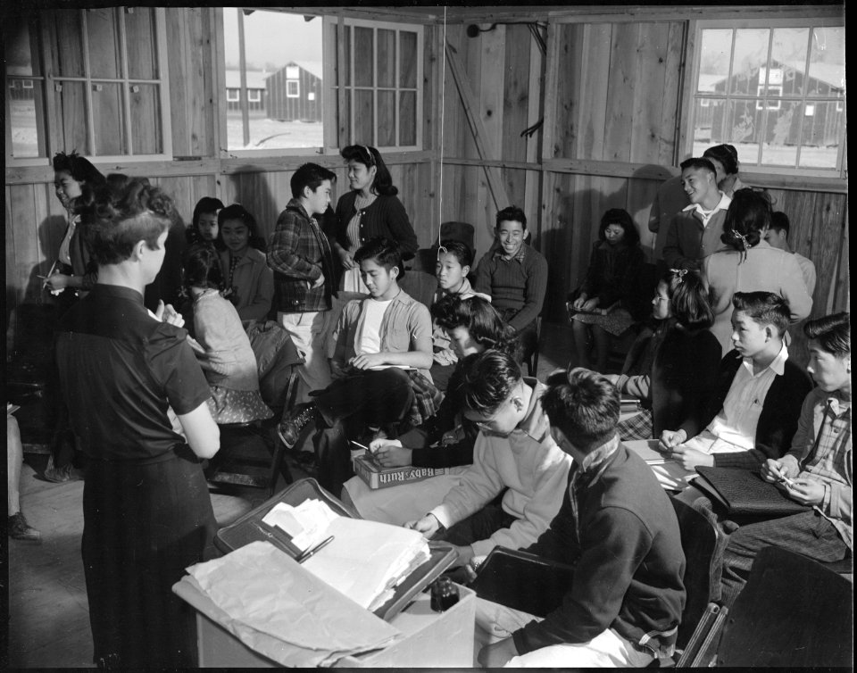 Rohwer Relocation Center, McGehee, Arkansas. Mrs. Pearl Bristow, Ninth Grade Teacher. Ninth grade . . . - NARA - 538946