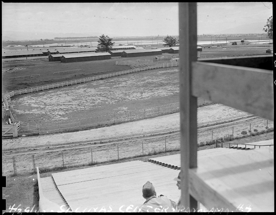 Salinas Assembly center, California. Panorama of Salinas Assembly center. Persons of Japanese ances . . . - NARA - 537445