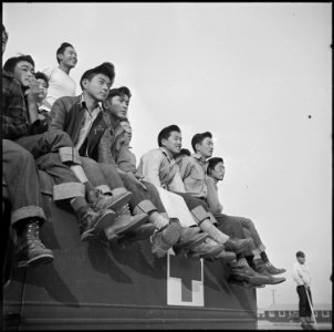 Rohwer Relocation Center, McGehee, Arkansas. A tense moment in a football game between Stockton and . . . - NARA - 539139