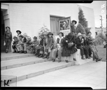 Salinas, California. Evacuees of Japanese ancestry waiting for the bus which will take them to the . . . - NARA - 536194