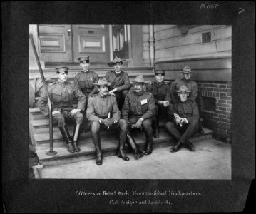 San Francisco Earthquake of 1906, (United States Army) officers on relief work, Hamilton School Headquarters. Colonel... - NARA - 524393