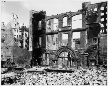 San Francisco Earthquake of 1906, The building with the large arch is the entrance to the Olympic Club on Post Street... - NARA - 531014