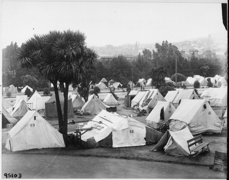 San Francisco Earthquake of 1906, Refugee camp in Jefferson Park, San Francisco in the vicinity of Eddy and Gough... - NARA - 531010